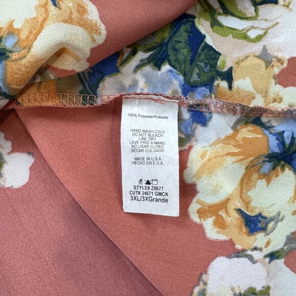 Zenobia Tunic Top Womens Coral Floral Bell Sleeve Boat Neck Tie Closure 3XL NWT - Picture 9 of 14